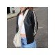 Black Leather Stand Collar Women Jacket Coats