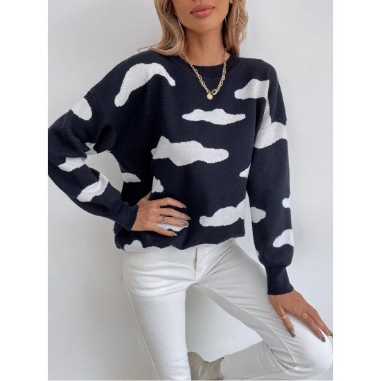 Ladies Black Cloud Pattern Pullover Sweaters