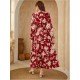 Printed V Neck Puff Sleeve Vacation Dress