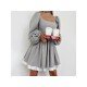 Square Neck Patchwork Lantern Sleeve Cute Dresses