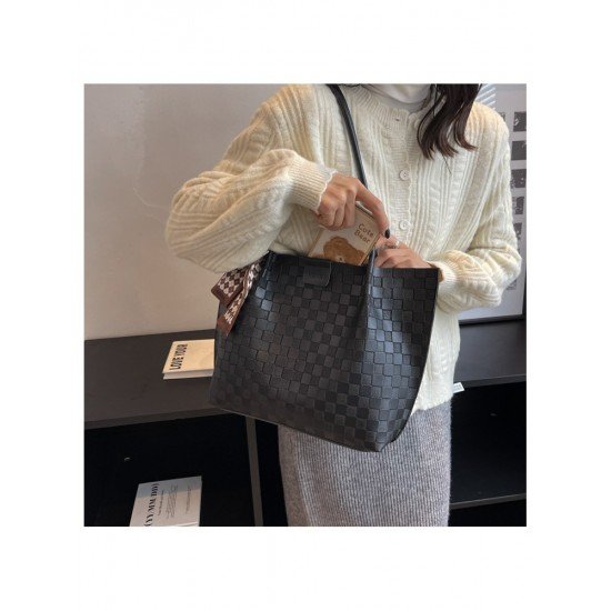 Grid Solid Ladies Shoulder Tote Bags