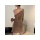 Fall Scoop Neck Solid Long Sleeve Short Dress