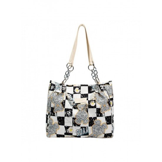 Fashionable Grid Bear Printed Tote Bags