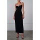 Backless Spaghetti Straps Black Sleeveless Maxi Dresses