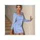 Backless Ruched Long Sleeve Bodycon Mini Dress