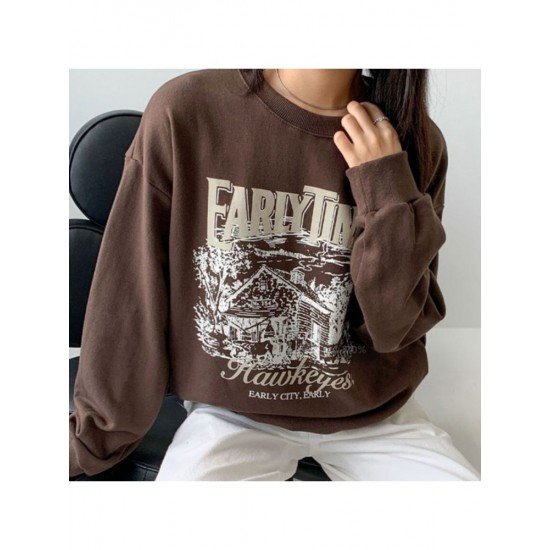 Vintage Loose Printed Crew Neck Sweatshirts