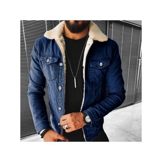 Winter Black Solid Men Denim Coats