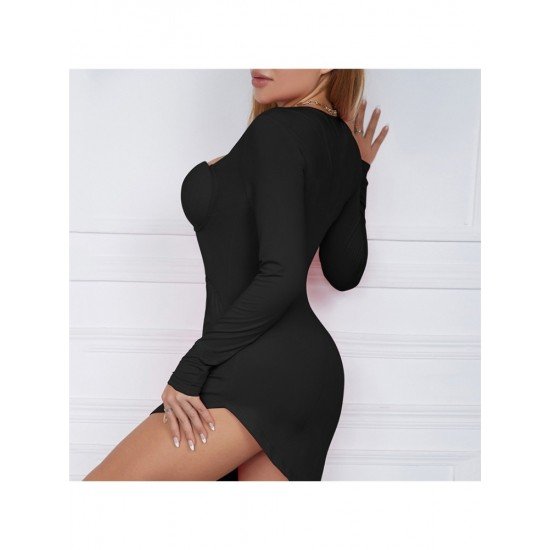 Sexy Stylish Solid Long Sleeve Short Dress