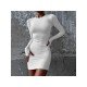  Sexy Round Neck Pure Color Long Sleeve Dress