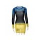  Women's Gradient Color Round Neck Mesh Hip Dress