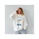 Oversized White Printed Crew Neck Sweatshirts