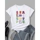 Letter Printed Black Casual T Shirts For Women