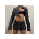  Fashion PU Irregular Pure Color Women's Jacket