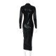 Latest Black PU Leather Long Sleeve Dresses