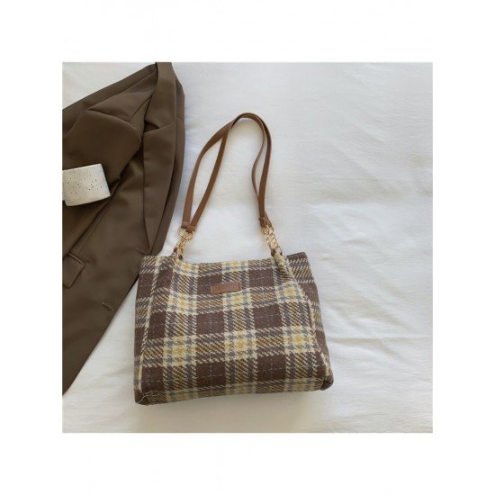 Black Canvas Plaid Ladies Tote Bags