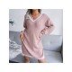 White V Neck Long Sleeve Short Sweater Dresses