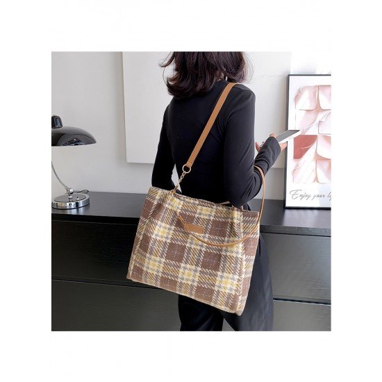 Black Canvas Plaid Ladies Tote Bags