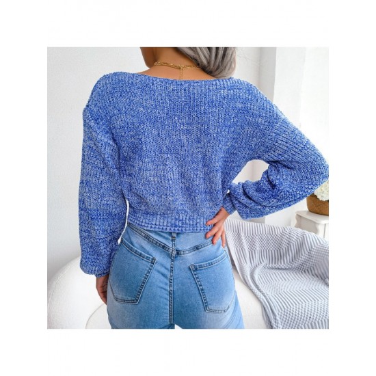 Spring V Neck Lantern Sleeve Cropped Sweaters