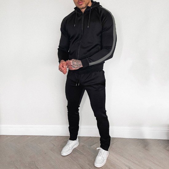  Men's Leisure Sports Hooded Zipper Two-Piece Set