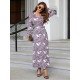  V Neck Printing Women's Long Sleeve Dress