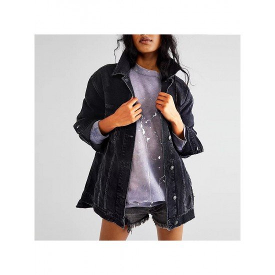 Grid Printed Denim Jacket Coats For Women