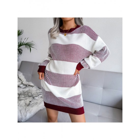 Ladies Casual Striped Sweater Dresses