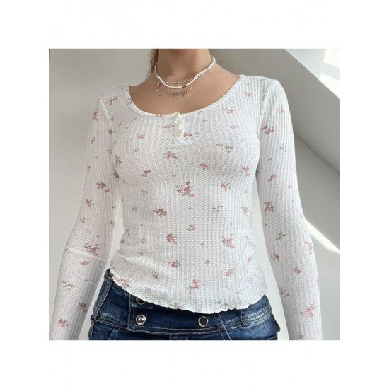 Scoop Neck Ladies Floral White Tops