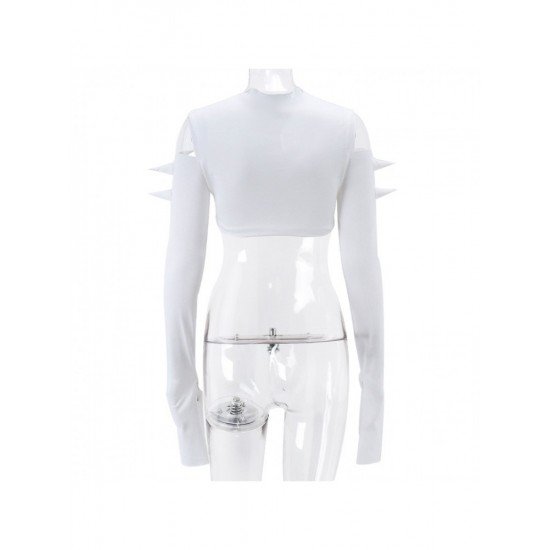 Designer Cold Sleeve White Cropped Tops For Ladies