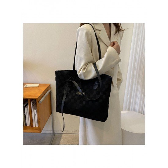 Canvas Contrast Color Black Grid Tote Bags