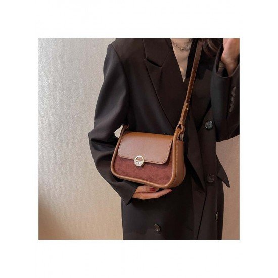 Retro Contrast Color Brown Shoulder Bags