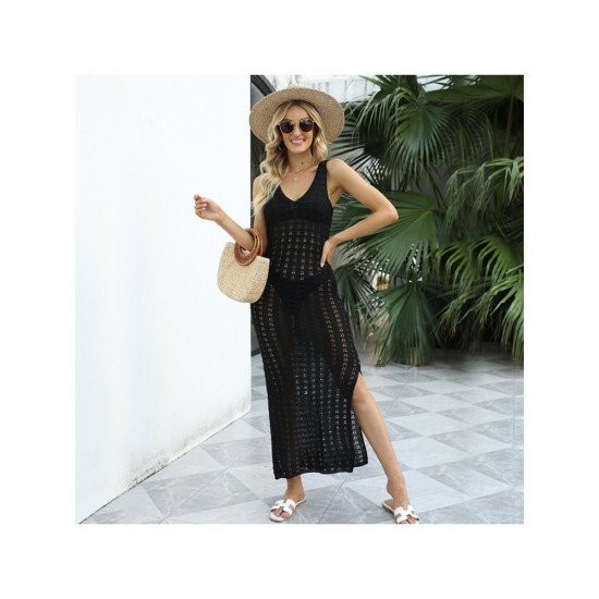 Beach Black V Neck Sleeveless Maxi Dresses