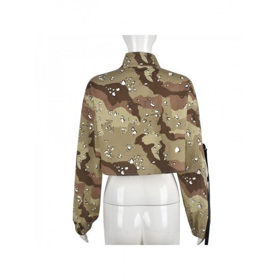  Women's Camouflage Long Sleeve Short Coat