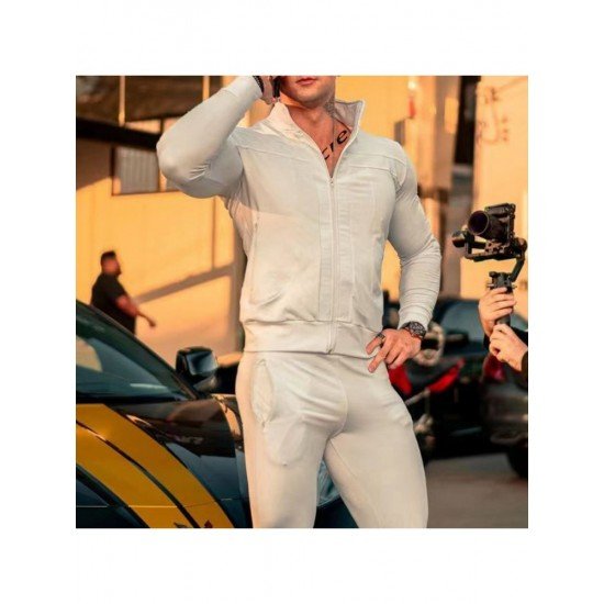  Men's Leisure Sports Pure Color Zipper Long Suit