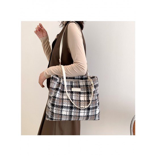 Black Canvas Plaid Ladies Tote Bags