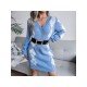 V Neck Rhombus Long Sleeve Sweater Dress