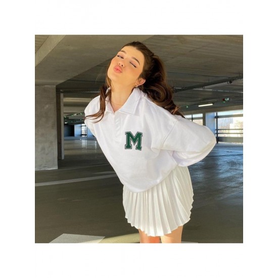  College Style Letter Embroidery Casual Women's Sweater