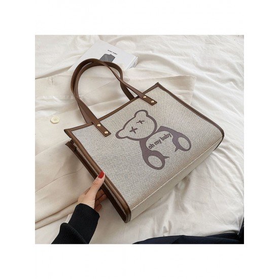 Contrast Color Bear Printed Tote Bags