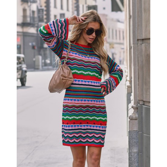  2022 Round Neck Sweater Long Sleeve Dress