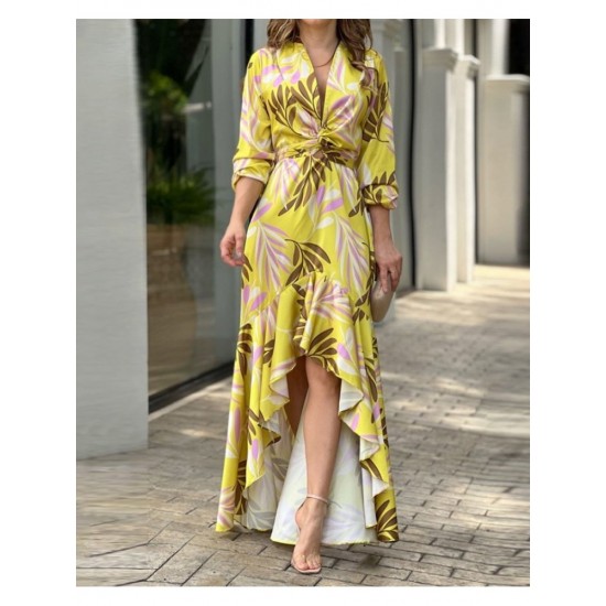  2022 V-Neck Printing Irregular Long Dress