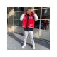 Red Embroidery Letter Men Hooded Collar Jacket Coats