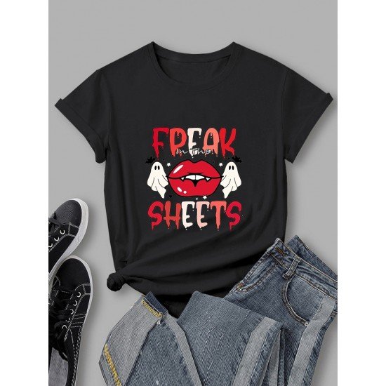 Ghost Halloween Lips Graphic White T Shirts