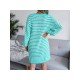 V Neck Striped Lantern Sleeve Sweater Dress