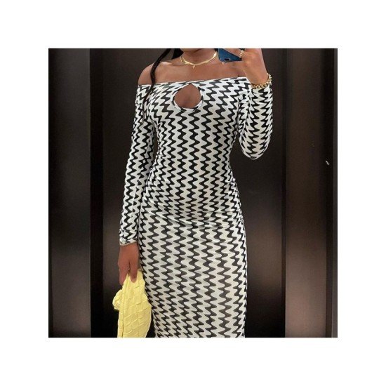 Printed Off The Shoulder Long Sleeve Maxi Dress