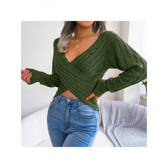 Sexy V Neck Solid Long Sleeve Cropped Sweaters