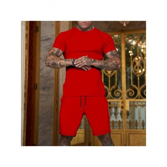  Pure Color Top And Pocket Shorts Men's Casual Suits