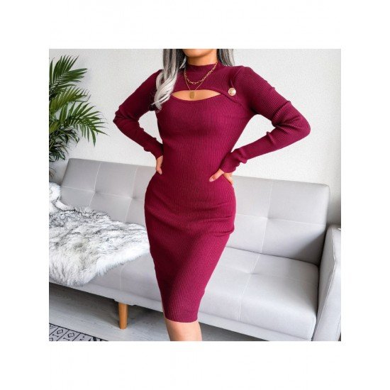  Sexy Hollowed Out Pure Color Knitted Dress