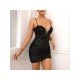 Nightclub Black Spaghetti Straps Backless Sequins Mini Dress 