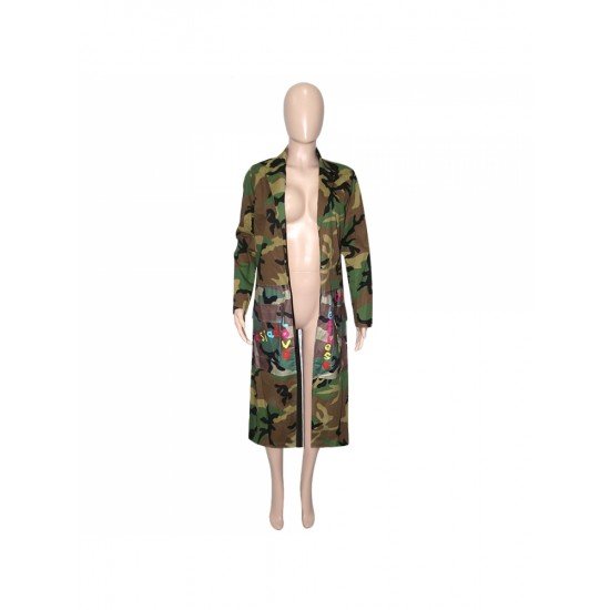 Camouflage Patchwork Casual Fall Long Coats