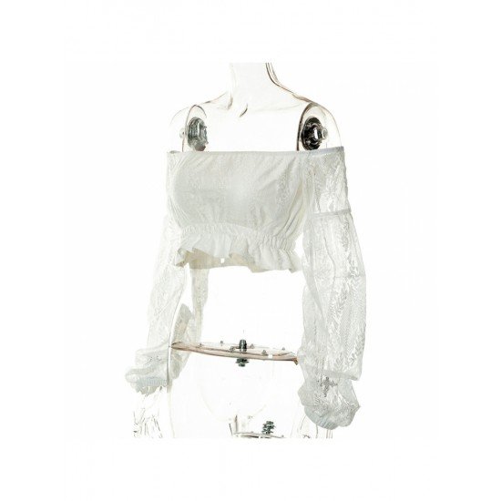 Lantern Sleeve Off The Shoulder White Latest Blouse