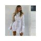  Pure Color Turndown Neck Women's Long Sleeve Dress